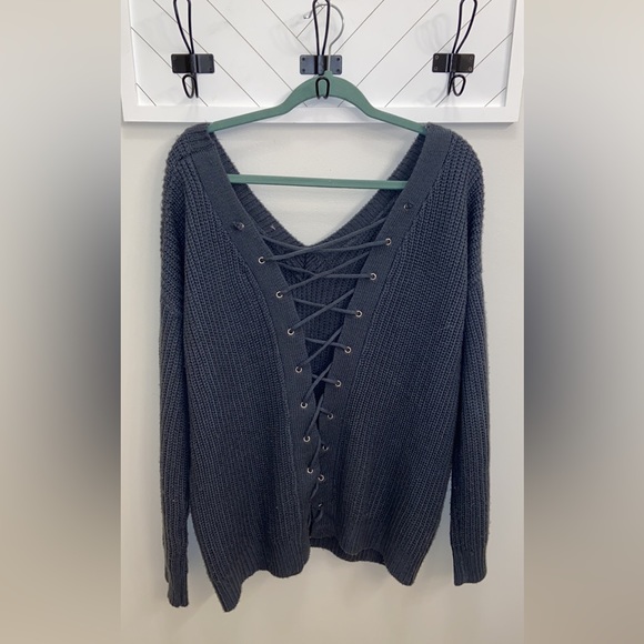 Sweater with Lace-Up Back - Picture 1 of 3